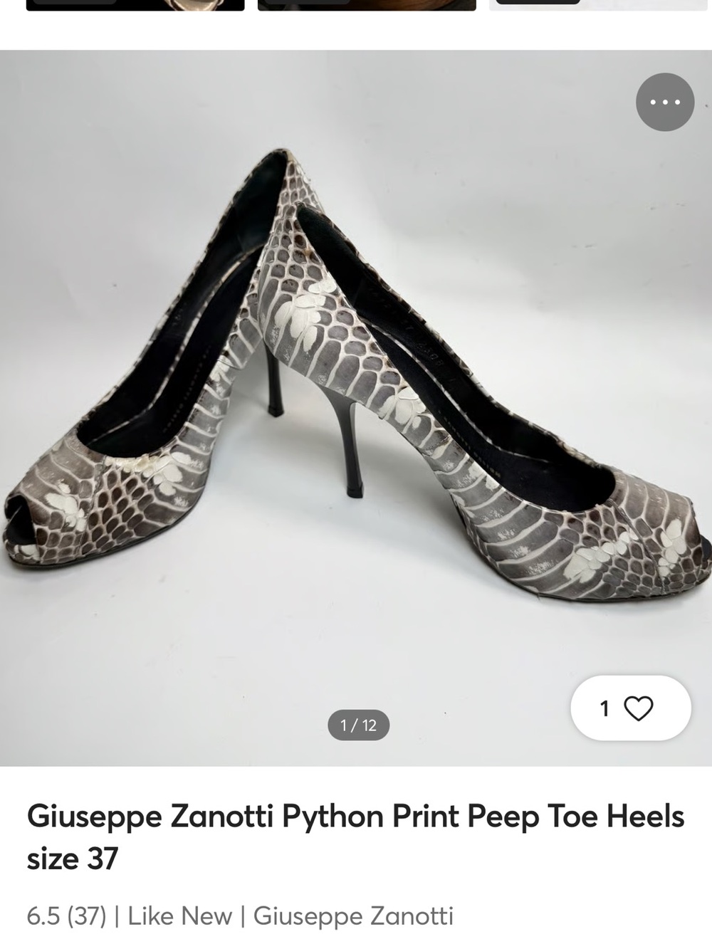 Giuseppe Zanotti Gray & White Python Print Peep Toe Heels